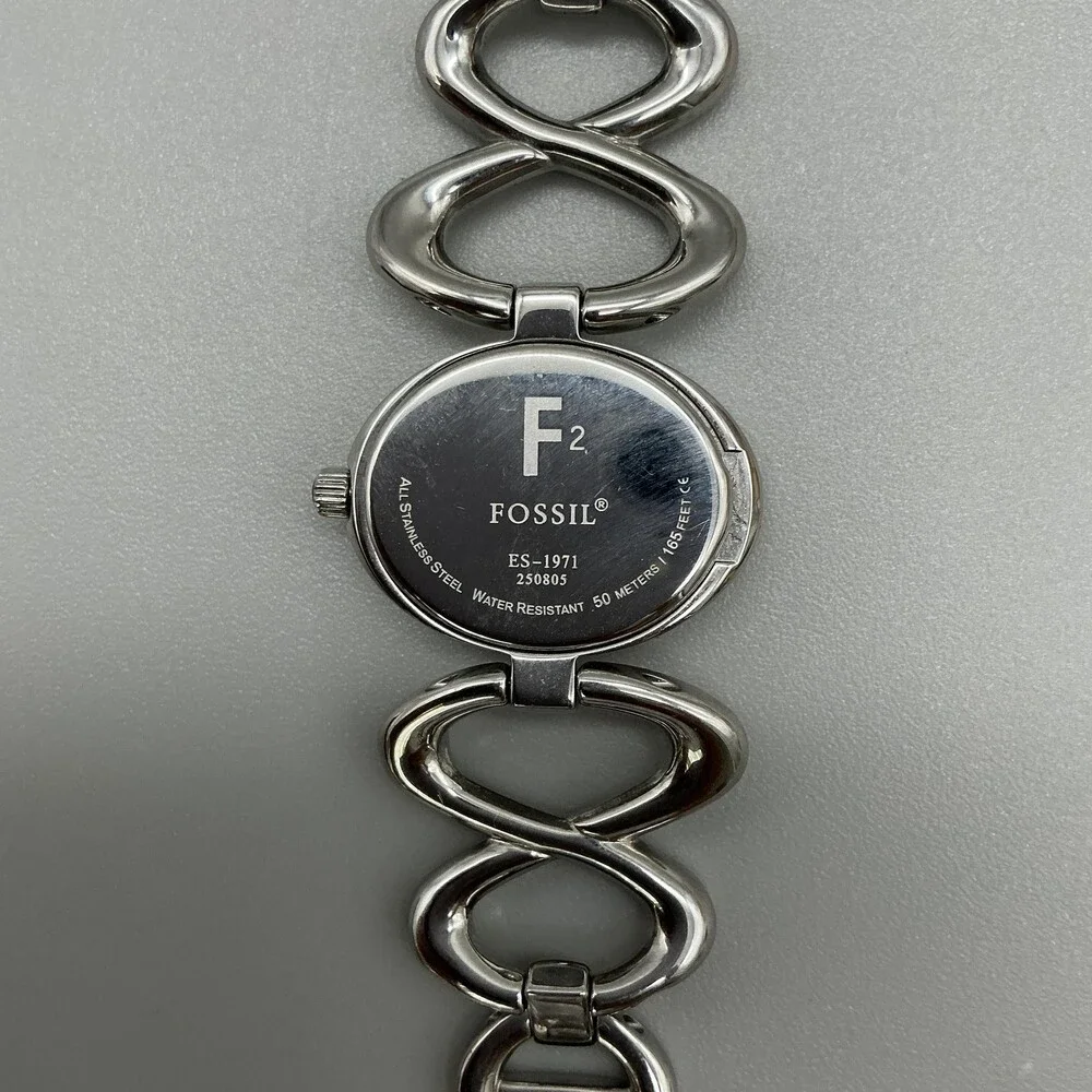 Fossil F2 Womens Watch 29mm White Dial Stainless Band ES-1971 New Battery 6.75